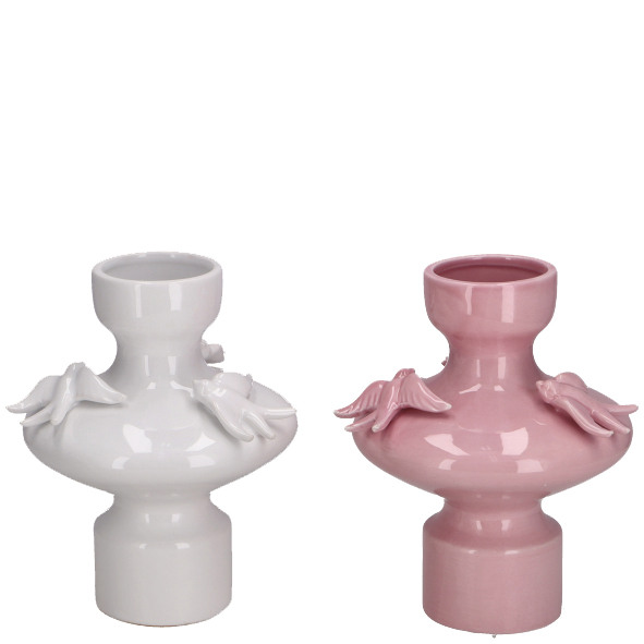  Vase en céramique Dolo avec oiseau, 2 couleurs, H1